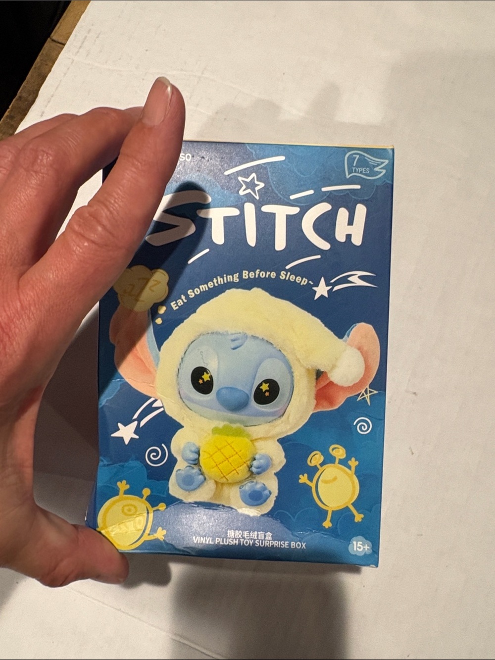 Disney Stitch Plush in Blue with Yellow Hood and Pineapple
